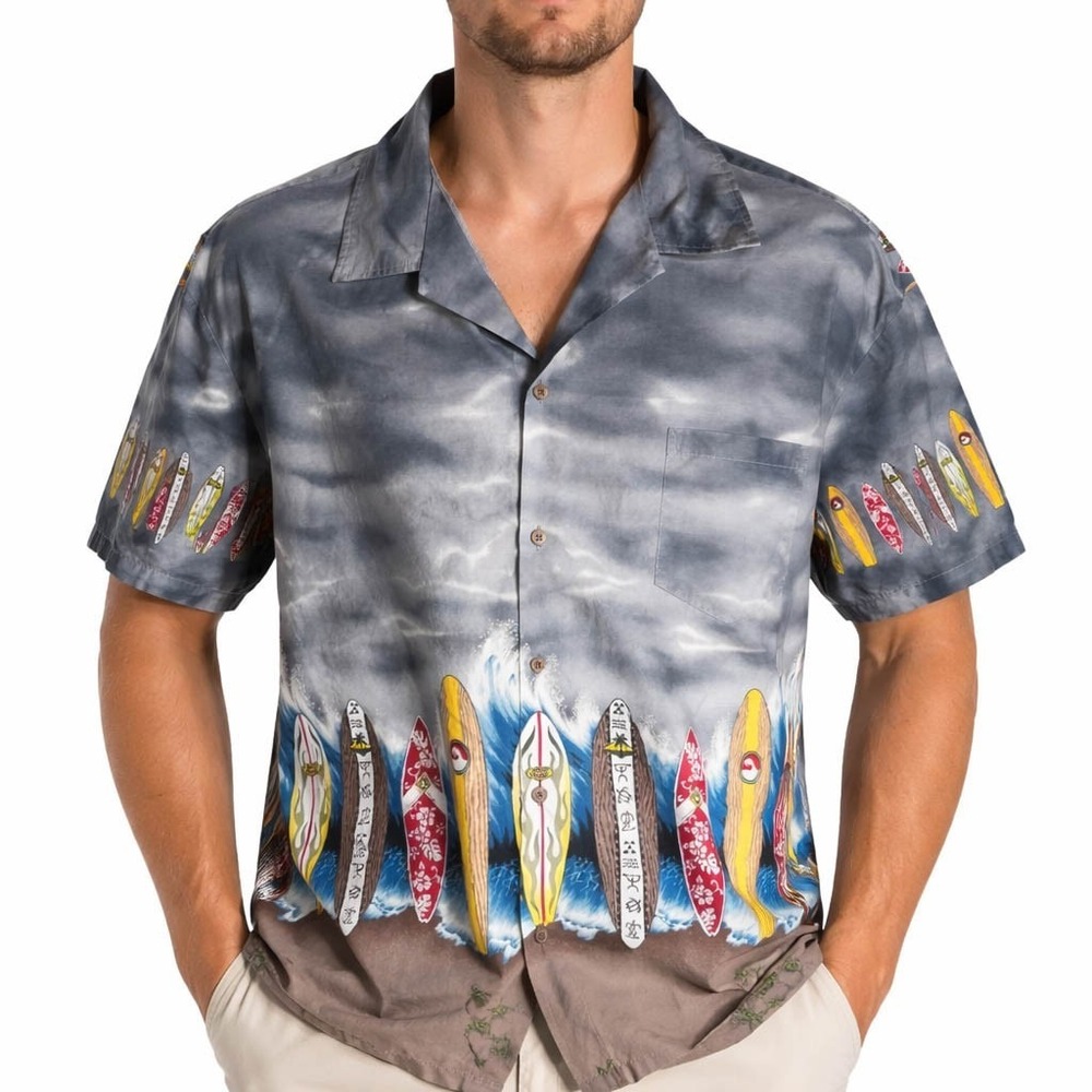 Winnie‎ Fashion Hawaiian Aloha Shirt 5XL Surfboards Beach Waves Turtles
